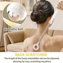 可伸缩背部按摩器，带按摩滚轮和穴位按摩珠，多功能止痒工具 - 彩色 - 查看 2