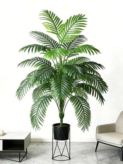 90-120cm人工棕櫚樹,配有模擬巢蕨和烏龜背竹和天堂鳥,塑料室內/室外植物裝飾,適用於家庭花園婚禮