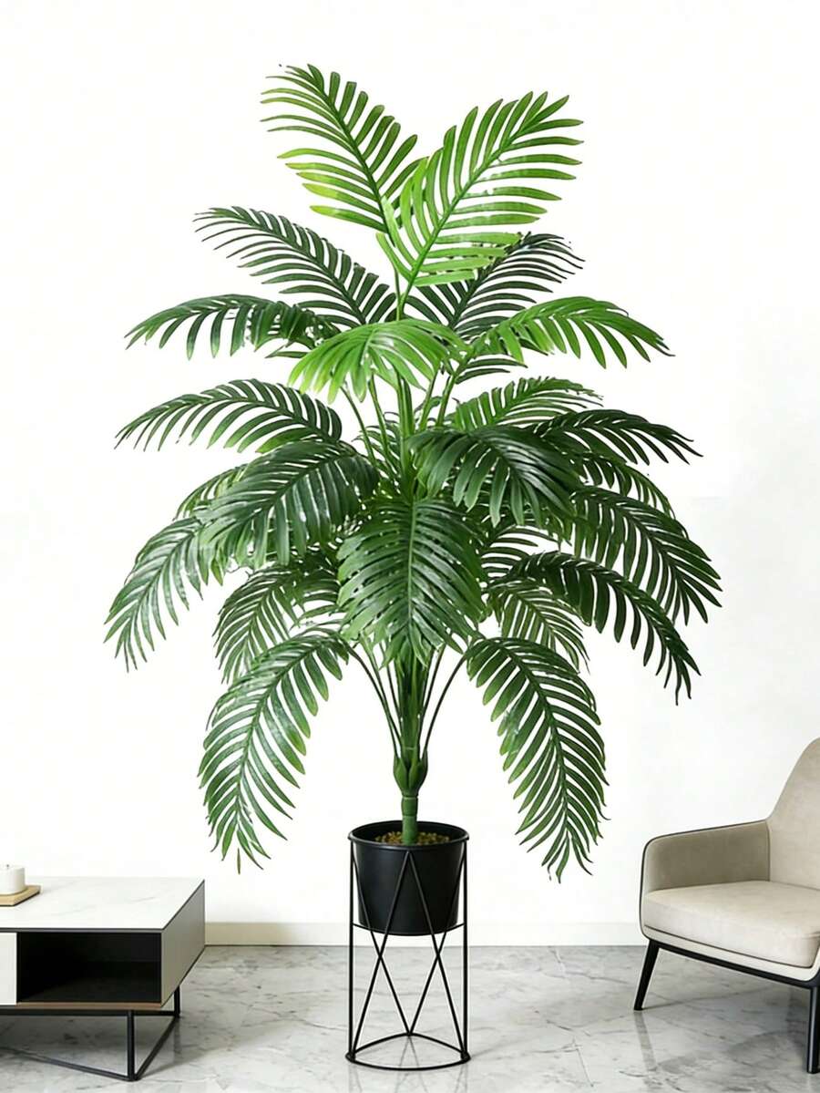 90-120cm人工棕櫚樹,配有模擬巢蕨和烏龜背竹和天堂鳥,塑料室內/室外植物裝飾,適用於家庭花園婚禮