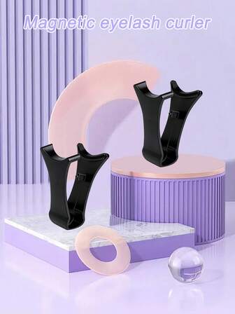 1pc Black Magnetic Eyelash Curler Tool, Compact & Portable, Reusable, Upgraded Magnetic Eyelash Curler (No Eyelashes, Just For Display Effect! Not Suitable For Beginners)