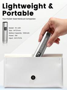 YOKEFELLOW 可充电手持美甲灯，银紫色便携式无线UV美甲灯，带自动感应器和20秒/60秒双定时器及液晶显示屏，快速固化凝胶、水钻美甲贴片、胶水，适用于美甲沙龙、家庭DIY美甲，2025新款