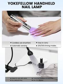 YOKEFELLOW 可充电手持美甲灯，银紫色便携式无线UV美甲灯，带自动感应器和20秒/60秒双定时器及液晶显示屏，快速固化凝胶、水钻美甲贴片、胶水，适用于美甲沙龙、家庭DIY美甲，2025新款