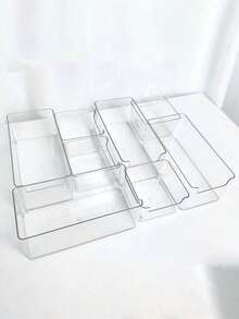 Organizador de maquillaje y caja de almacenamiento - Caja de almacenamiento tipo cajón transparente, caja de almacenamiento de cosméticos de escritorio, caja de almacenamiento de artículos varios de múltiples funciones, caja de almacenamiento de suministros de oficina con compartimentos, organizador de tocador y escritorio, juego de almacenamiento de varios tamaños con estilo de cajón incorporado, caja de almacenamiento de cosméticos, decoración del hogar, accesorios de baño - Multicolor - Ver 4