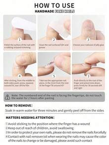 10片手工制作的可穿戴美甲贴片，短款杏仁形按压式美甲，甜美奢华风格。光滑亮泽的纯红色短款按压式美甲，适合女性和女孩日常及节日佩戴，包含美甲工具包和配件。 - 彩色 - 查看 5