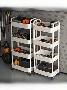 Carrito de almacenamiento con 3/4/5 niveles, tubo reforzado, de uso pesado, adecuado para cocina, dormitorio y campamento al aire libre, diseño de plástico duradero, rotación de 360 grados - Multicolor - Ver 4