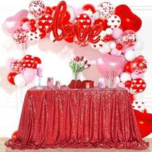 QueenDream 60x102 Inch sequin tablecloth for wedding and party decor-Silver(228.6 x 396.2 cm (Rectangular) Rojo) - Multicolor - Ver 1