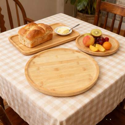 Bamboo 360° Rotating Round Tray, Kitchen Tray Turntable, Cabinet, Table, Pantry, 360° Rotating Turntable, Storage Rack, Round Tray, 9.8in/11.8in Available