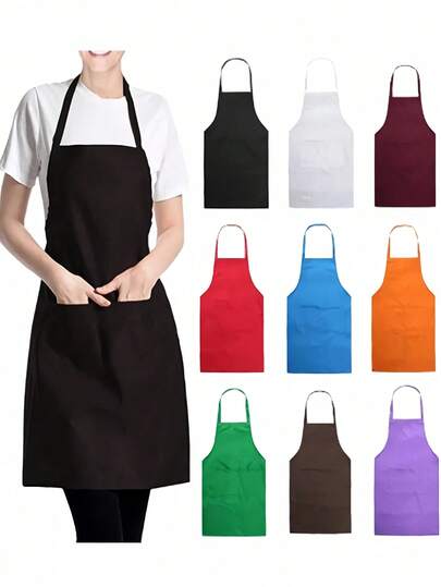 多色商用围裙，带大口袋，男女通用设计，适合烹饪、烧烤、餐饮服务和户外活动，可水洗，是厨房烹饪和烧烤的理想之选，也是送给妈妈的绝佳礼物。厨房必备用品，厨房工作服，家居必需品，厨房必备。