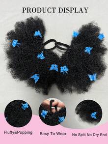 2 Pcs 4-Inch Kids Afro Kinky Curly Hair Ponytail Extensions With Mini Butterfly Clips And Black Elastic Bands, Synthetic Fiber - Natural Black - View 5