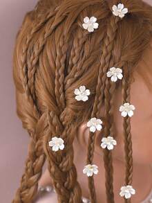 10pcs/Pack Cute Sweet Floral Hair Clips For Girls, White Flower Hair Accessories - Multicolor - View 2