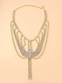 1条时尚多层流苏肩链，独特奢华新娘婚礼水晶身体链 - 彩色 - 查看 2
