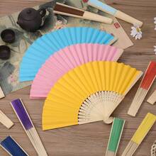 Quạt cầm tay bằng lụa (20/6/2/1 chiếc), quạt vải trơn trang trí, quà cưới, quạt tre gấp, đồ trang trí treo bàn tự làm. - be - Xem 8
