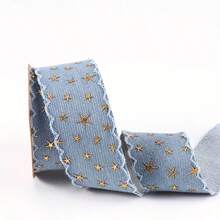 1/5yards Wide, 4cm Wide, Vintage Denim Ribbon With Embossed Star Pattern, Blue Denim Lace Trim, Decorated With Gold Stars, DIY Craft Ribbon, Suitable For Making Bows, Bag Decorations, Home Decor Accessories, Gift Packaging And Valentine's Day Decorations - Multicolor - View 15