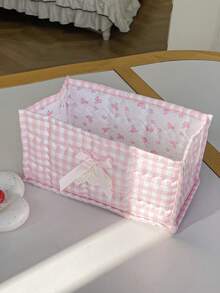 1 PC Pink Floral Quilted Cute Girls Foldable Storage Bucket Makeup Cosmetics Skincare Beauty Tool Make Up Brush Organizer Storage Basket Office Dorm Cruise Bedroom Essentials Storage For Lipstick,Accessory,For Friends Birthday Gift Bridesmaid Gift - Multicolor - View 5
