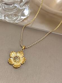 1件精美花朵吊坠项链，女士优雅不锈钢链项链，日常及派对饰品，圣诞节、情人节、母亲节礼物 - 彩色 - 查看 3