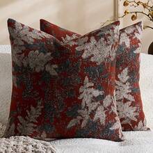 18" X 18" Unisex Floral Pattern Throw Pillow Cover, Vintage Chenille Square Cushion Cover, Soft Decorative Farmhouse Style Pillow Sham For Living Room Bedroom (1 Piece, 2 Piece Set Available) - Burgundy - View 9