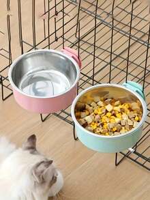 悬挂式狗碗，可拆卸不锈钢狗粮水碗，二合一可调节宠物笼喂食器碗，宠物用品