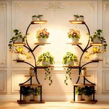 8-Tier S-Shaped Metal Plant Stand - Indoor Plant Stand With Grow Light, 62 Inch Height, Multi-Function Home, Yard And Office Space Saving Adjustable Sturdy Plant Stand - 黑色 - 查看 1