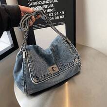 New Fashionable And Versatile Shoulder Bag Ins Crossbody Bag Shopping Bag Work Commuting Bag College Student Class Bag Slouchy Style Casual Tote Bag Japanese Minimalist Crossbody Bag Large Capacity Shoulder Bag - 藍色 - 查看 8