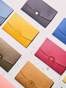 10个/包迷你贺卡信封，烫金心形设计信封，彩色小信封，珠光信封配金色烫金心形，哑光信封配心形封口，适用于婚礼、订婚、情人节、圣诞节、生日等场合 - 10.5*7CM - 查看 2