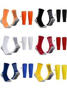 2件套青少年足球运动服，包括1双中筒防滑运动腿套和1双长腿套，采用涤纶针织面料，适合12岁及以上男孩女孩户外运动。 - 彩色 - 查看 2