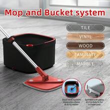 Spin Square Mop And Bucket Set With 14 Replaceable Microfiber Pads And Self Separation Dirty And Clean Water System Self Wringing 360° Rotating Mops Head For Home Floors Cleaning - 黑紅 - 查看 3