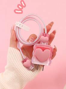 6pcs Cute Bow Candy Color Cable Protector Case, Data Cable Organizer Bag, Digital Accessories Storage Box, Anti-Drop Zipper Pouch, Compatible With 20W Fast Charger