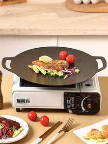 1 bandeja para hornear de hierro fundido antiadherente  Sartén de hierro antiadherente grande - Parrilla redonda para BBQ, ideal para camping al aire  uso en estufas de inducción, utensilios de cocina portátiles para comidas más saludables en casa o picnics, utensilios de cocina versátiles | Parrilla portátil | Diseño moteado, accesorios para parrilla al aire