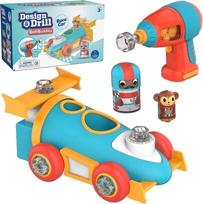Educational Insights Design & Drill Bolt Buddies Race Car, juguete de taladro de construcción