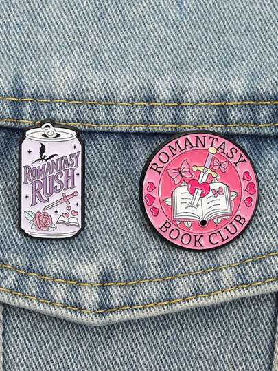 QIHOO 2pcs Book Club Enamel Needle Romantic And Interesting Brooch Lapel Badge Accessory For Friends Who Love Reading