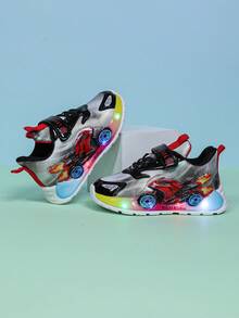 Fashionable Motorcycle LED Luminous Leather Breathable Sports Shoes, Suitable For Boys And Girls - Casual, Shock-Absorbing, All-Season Non-Slip Outdoor Running And Walking Shoes - Red - View 4