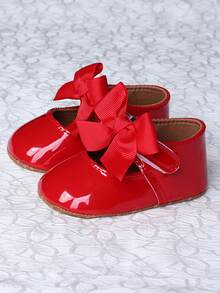 1 Pair Infant Girl Toddler Shoes, Cute Bow Princess Style Infant Walking Shoes - Red - View 7