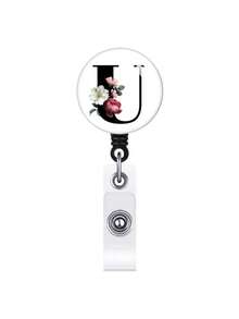 1pc Retractable ID Badge Reel With Clip, Rotary Clasp Fit For A-Z ID Cards, White Glass Keychain, Suitable For Nurses, Doctors, Office Supplies, Back To School Identification, Meaningful Gift For Halloween, Christmas, Valentine's Day, New Year For Friends, Colleagues, Teachers, Elders