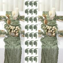 1pc Cheese Cloth Table Runner + 6pcs Cheese Cloth Napkins, Table Runner And Napkin Set, Suitable For Home Decor, Dining Table, Wedding, Birthday Party And Other Occasions - Green - View 4
