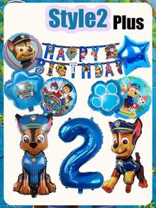 7pcs Paw Patrol Theme Birthday Party Decoration Set, Includes Number Balloons - Official Chase & Skye Theme Decor, Suitable For Boys - Multicolor - View 6