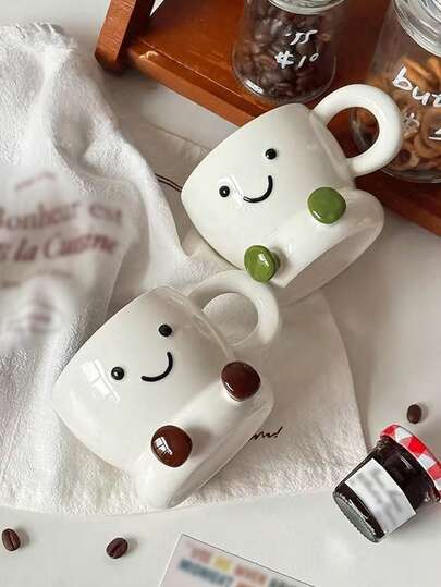 1个ins风高品质陶瓷杯，复古小众卡通脚印马克杯，可爱奢华水杯，适合居家早餐、办公使用，送给女孩、闺蜜的礼物