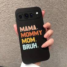 お母さんテキストパターンの電話ケース  Pixel 9 9Pro Xl 8 8A 8Pro 7 7A 7Pro 6 6A 6Proを使う ブラックフロスト耐衝撃性落下防止保護カバーシェル - ブラック - チェックする 4