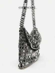 Unique European & American Acrylic & Metal Handmade Beaded Hollow Square Pouch, Versatile Clutch Bag For Party, Wedding, Evening Dress, High-End Handbag - Black - View 5