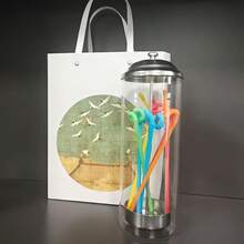 Fashionable Transparent Glass Straw Holder With Colored Straws - Space-Saving Kitchen Counter Organizer, Modern Design, Ideal For Halloween/Christmas/Easter/Thanksgiving