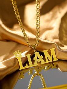 1件定制亮面哑光名字项链吊坠，个性化不锈钢半包裹式情书项链吊坠，家庭首饰，生日、节日、圣诞节礼物（送给她），锐舞配饰 - 彩色 - 查看 2