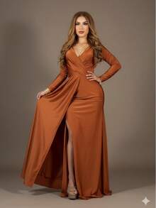 Women Plus Bridesmaid Dresses - Burnt Orange - View 3