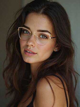 1副女士多色猫眼金属框水钻复古简约柔韧镜腿休闲日常佩戴时尚眼镜