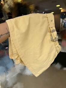 Denim Shorts/Denim Skirt Shorts - 淡黃色 - 查看 1