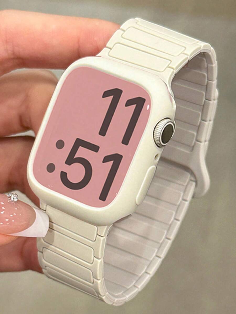 一套双色磁扣硅胶表带+表壳，适用于46mm、38mm、40mm、41mm、42mm、44mm、45mm、49mm表盘，可爱糖果色表带搭配保护壳，兼容苹果Series 11、10、9、8、7、6、5、SE、Ultra 2。