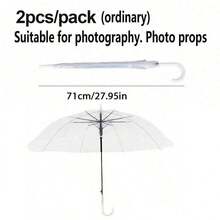 2pcs Boxed Long Handle 8‑Bone Double Thick PVC Transparent Umbrella Straight Pole, Last‑Minute Wedding Supplies, Suitable For Outdoor Events And Daily Rain, Great For Rainy Weddings And Photo Props - Multicolor - View 12