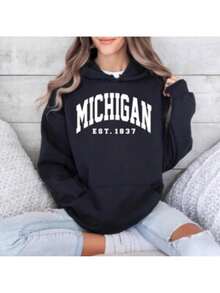 Michigan Hoodie, California Hoodie, Las Vegas Hoodie, Florida Hoodie, Ohio Hoodie, Vintage Michigan Unisex Hoodies, Michigan Established Hoodie, Michigan State Hooded Sweatshirt, Michigan Hoodie Oversized Hoodie Graphic Hoodies Women Sweatshirts Cute Hoodies Women Clothing Pullover Hoodie - Black - View 1