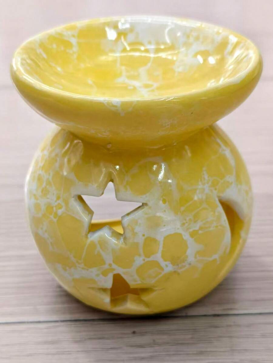 1个黄色裂纹釉双星一月陶瓷工艺香炉，圣诞节、新年、情人节礼物 - 黃色 - 查看 1