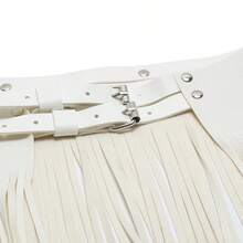 1pc Women's Fashion Tassel Skirt, Sexy Black Leather Bondage Tassel Skirt Apparel Waist Belt