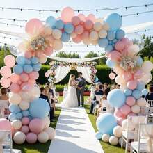 130件套性别揭晓气球拱门套装，包含粉色、蓝色、沙色、白色、透明加厚乳胶气球，适用于波西米亚风生日派对、新娘送礼会、小熊主题派对、婚礼装饰。 - 彩色 - 查看 3