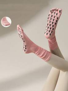 New Cute Five Finger Socks, Mid Length Yoga Socks, Anti Slip Five Finger Socks, Pilates Specific Sports Toe Stacking Socks - Multicolor - View 13